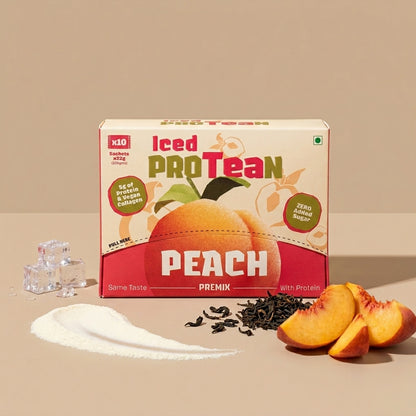 ProTEAn Chai and Iced Tea - Combo of Masala and Elaichi Chai, Peach and Passion Fruit Iced Tea with protein