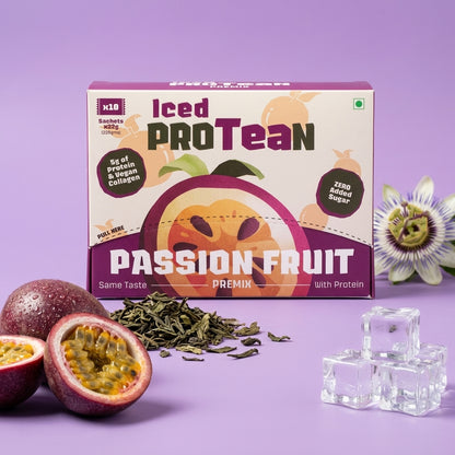ProTEAn Chai and Iced Tea - Combo of Masala and Elaichi Chai, Peach and Passion Fruit Iced Tea with protein