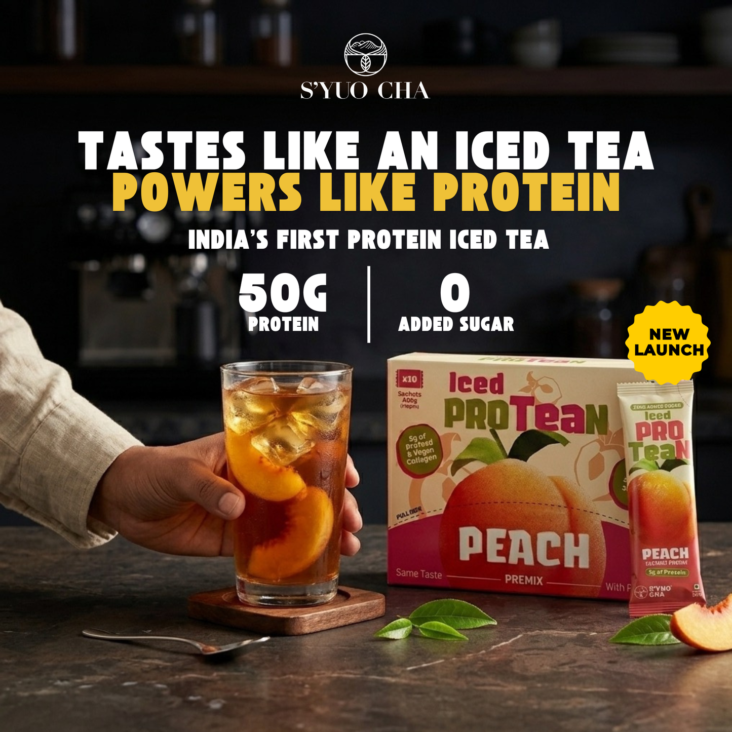 Peach Iced ProTEAn (Iced Tea with Protein)