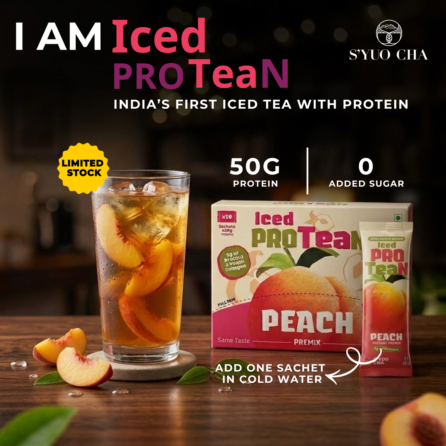 Peach Iced ProTEAn (Iced Tea with Protein)