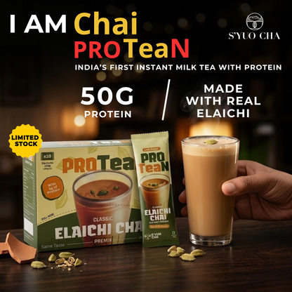 ProTEAn Chai and Iced Tea - Combo of Masala and Elaichi Chai, Peach and Passion Fruit Iced Tea with protein