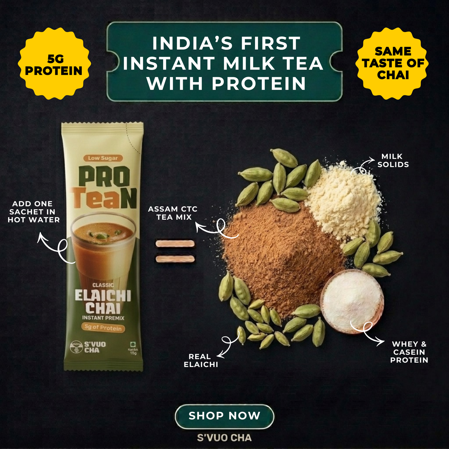 ProTEAn Chai (Chai with Protein) - Combo of Masala and Elaichi Chai